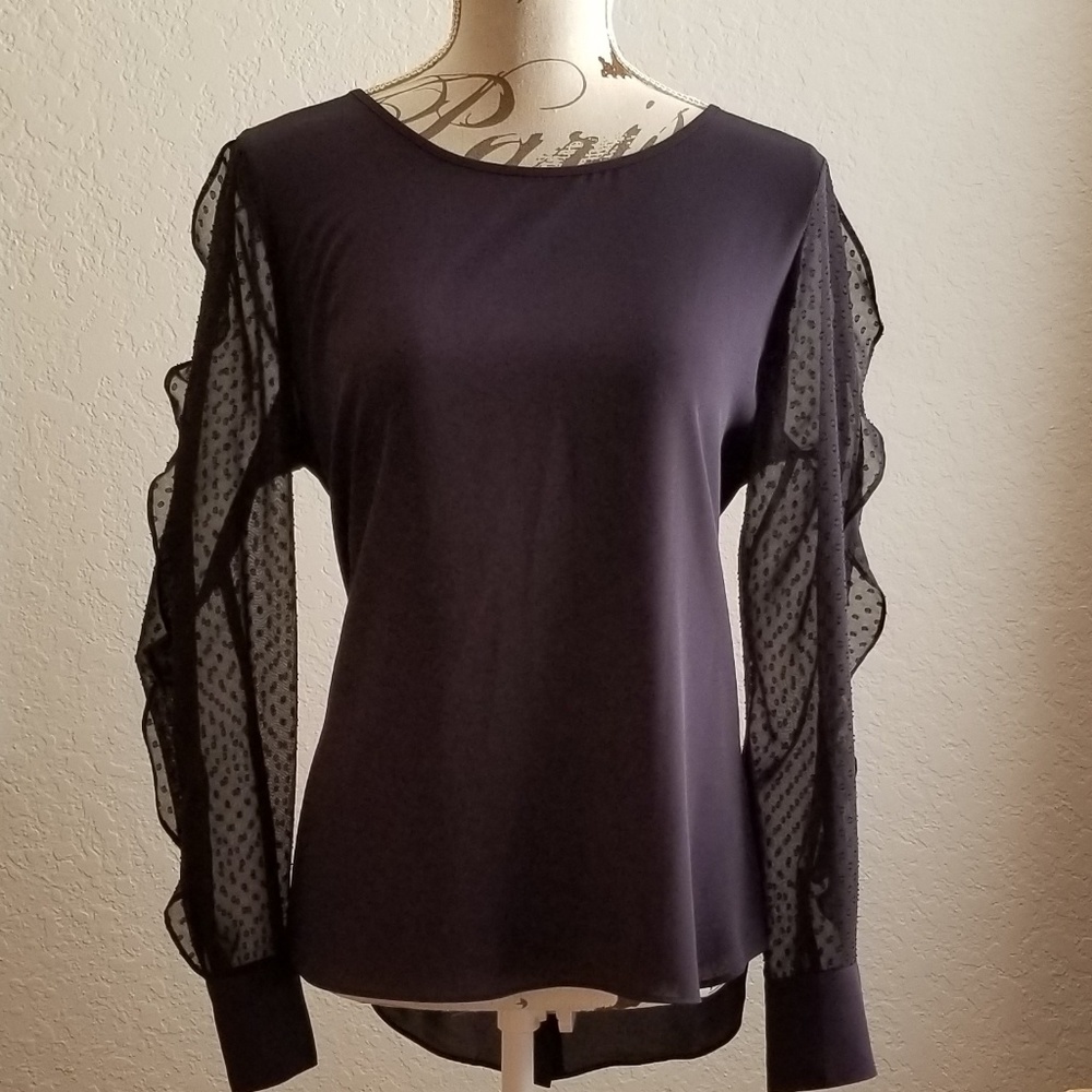 Navy Ruffled Sleeve Blouse - Picture 3 of 4